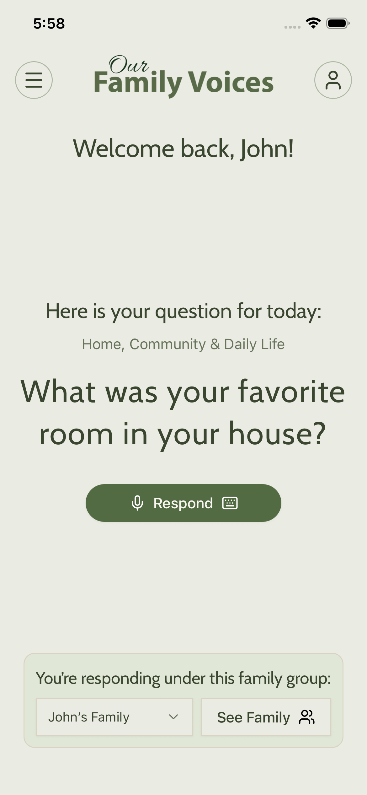Our Family Voices app screenshot