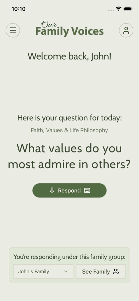 Our Family Voices app screenshot